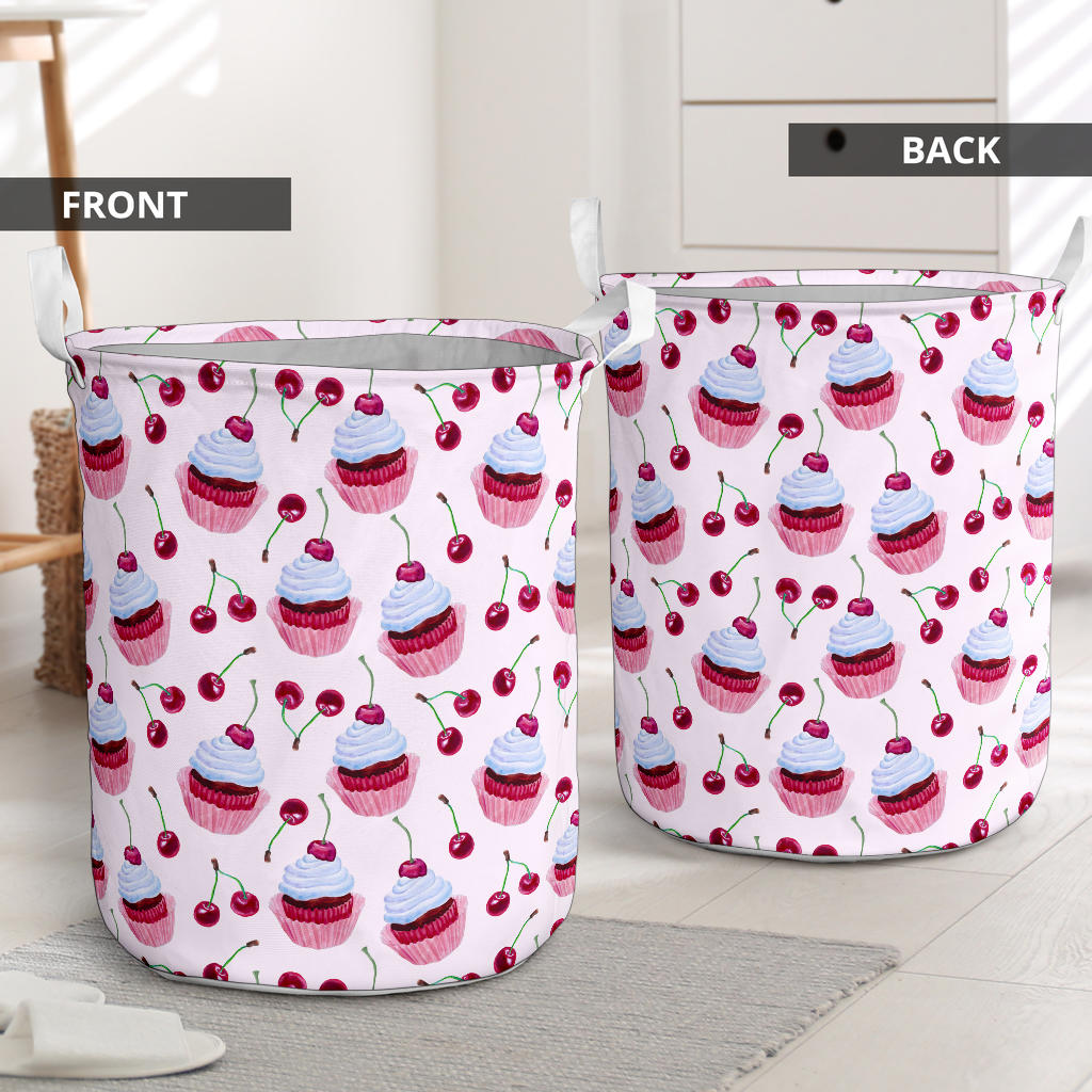 Cherry Cupcake Pink Pattern Laundry Basket