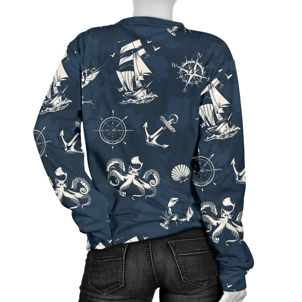 Nautical Sea Themed Print Women Long Sleeve Sweatshirt