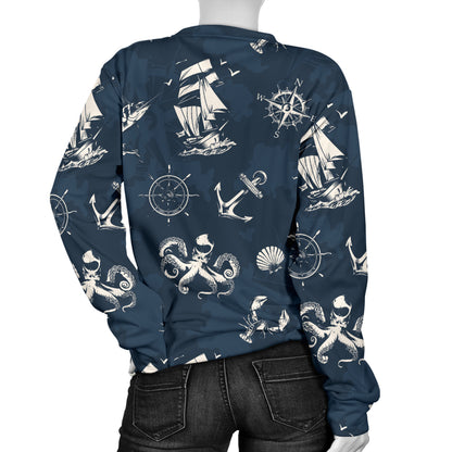Nautical Sea Themed Print Women Long Sleeve Sweatshirt