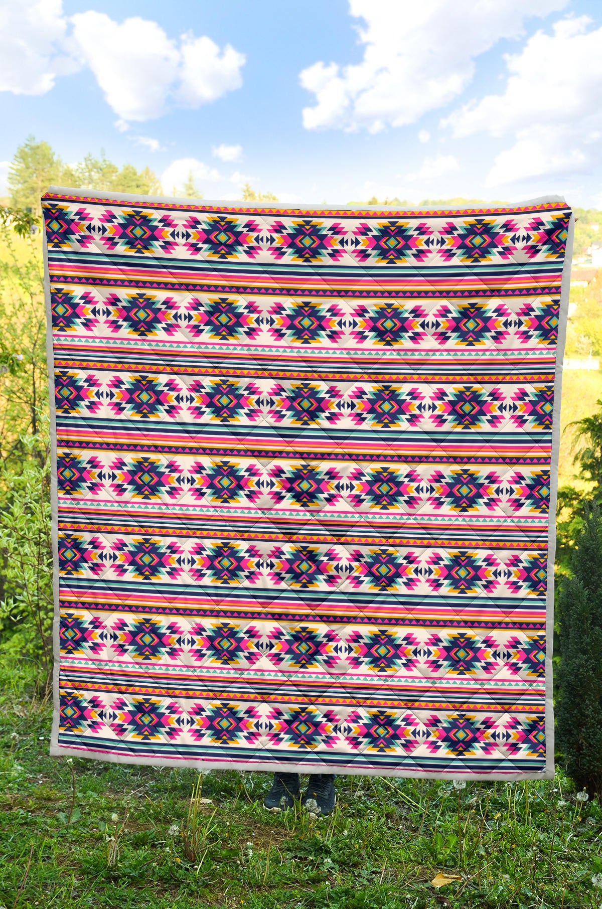 Indian Navajo Neon Themed Design Print Quilt Bedspread