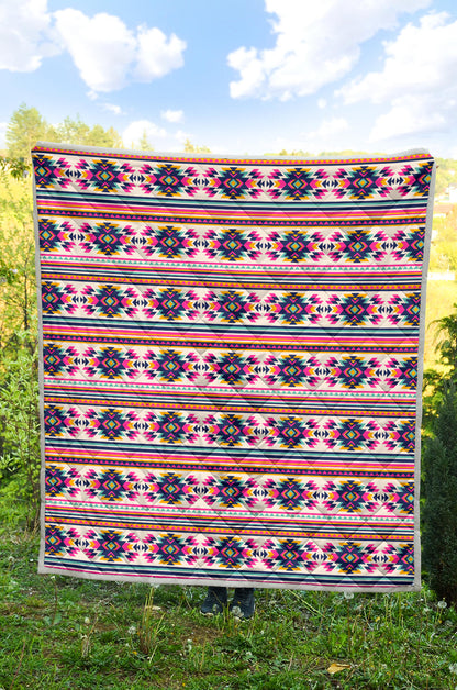 Indian Navajo Neon Themed Design Print Quilt Bedspread