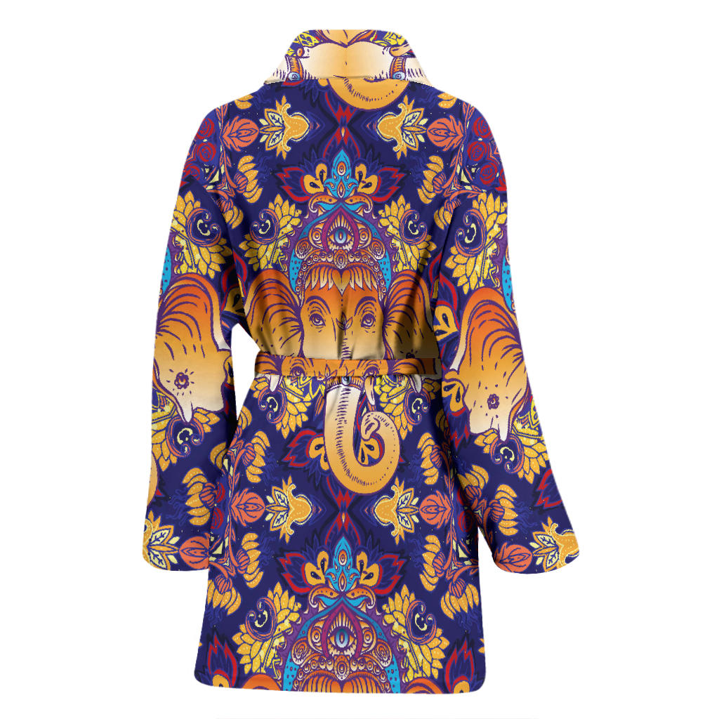 Ganesha Pattern Print Design 01 Women Bathrobe