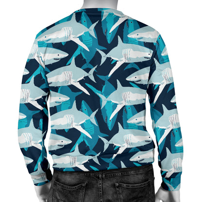 Shark Design Print Men Long Sleeve Sweatshirt