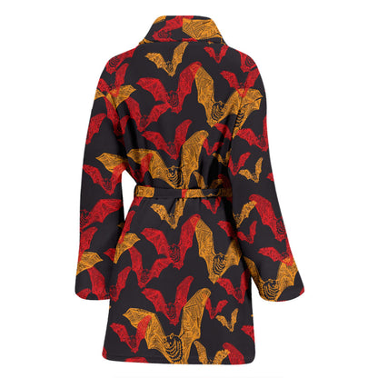 Bat Pattern Print Design 01 Women Bathrobe