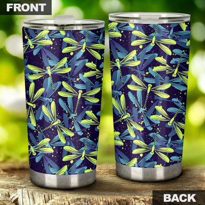 Dragonfly Lime Blue Print Pattern Tumbler