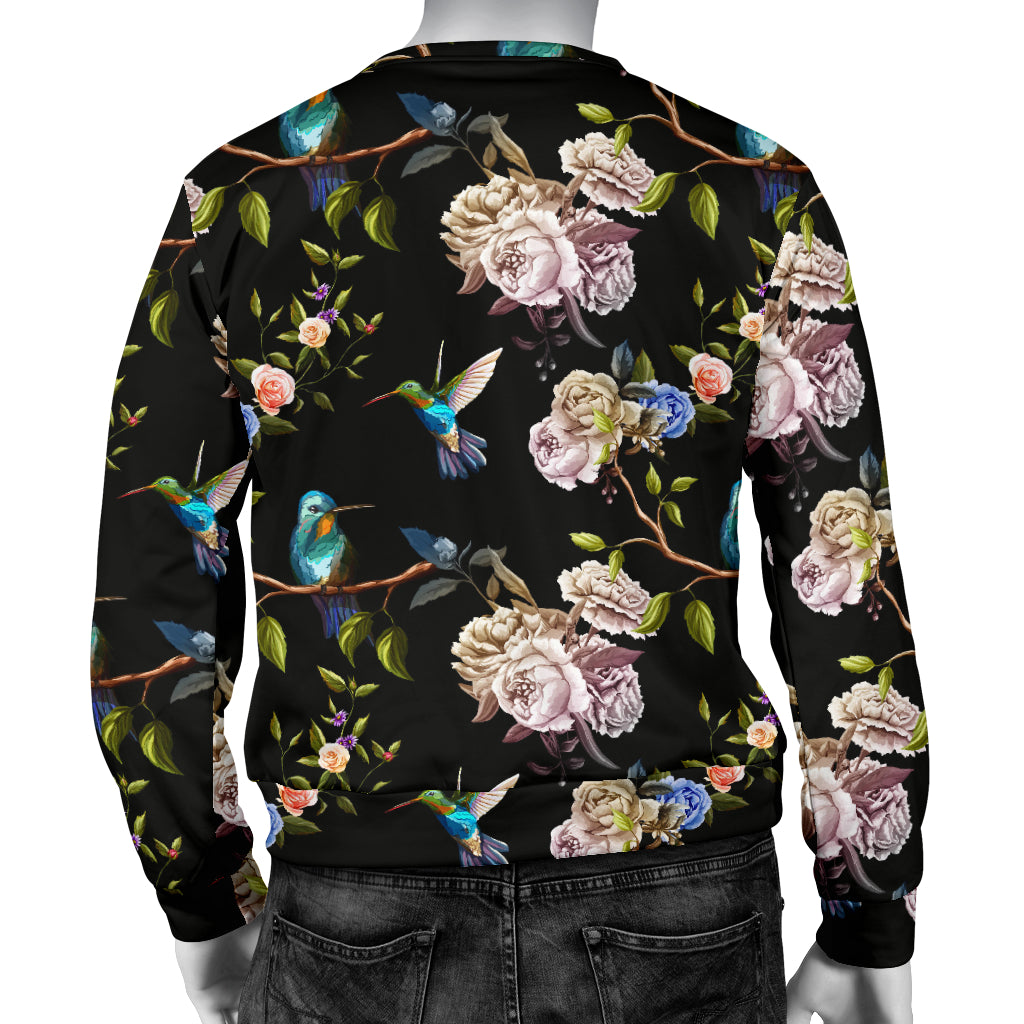 Hummingbird Flower Themed Print Men Long Sleeve Sweatshirt