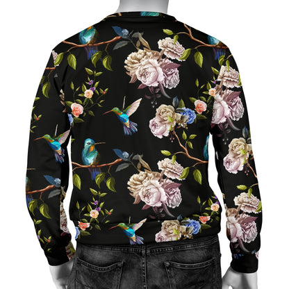 Hummingbird Flower Themed Print Men Long Sleeve Sweatshirt