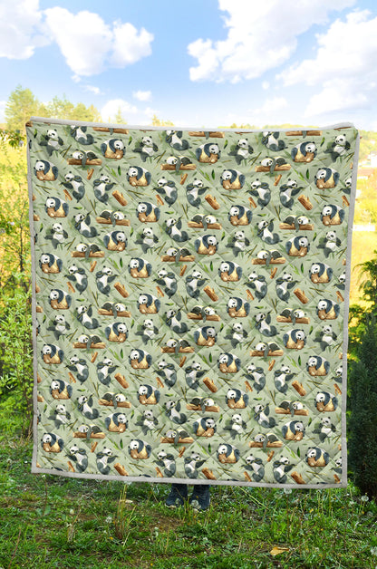 Panda Bear Design Bamboo Print Quilt Bedspread