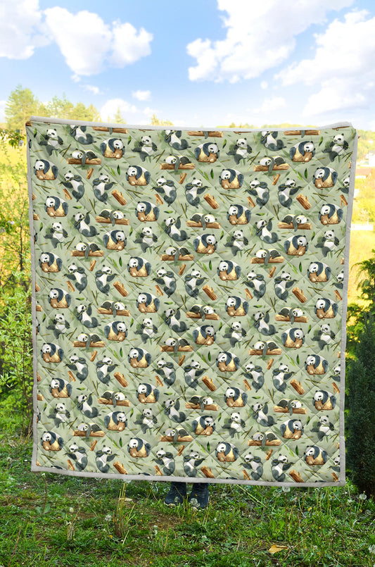 Panda Bear Design Bamboo Print Quilt Bedspread