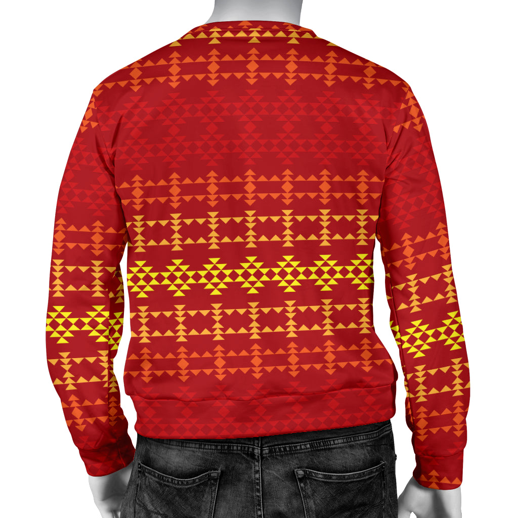 Southwest Red Gold Design Themed Print Men Long Sleeve Sweatshirt