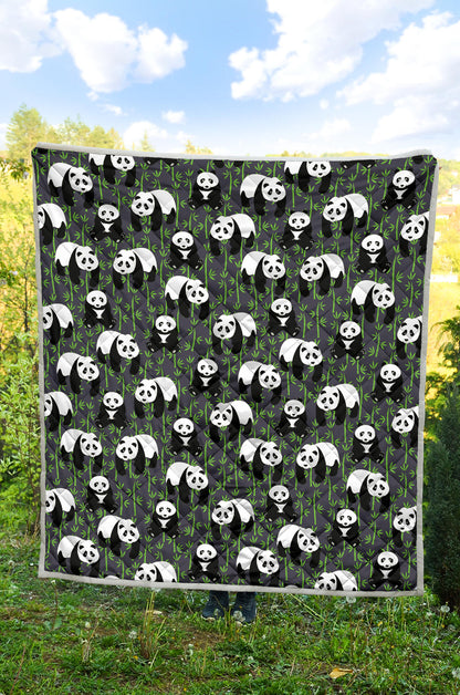 Panda Bear Bamboo Themed Print Quilt Bedspread