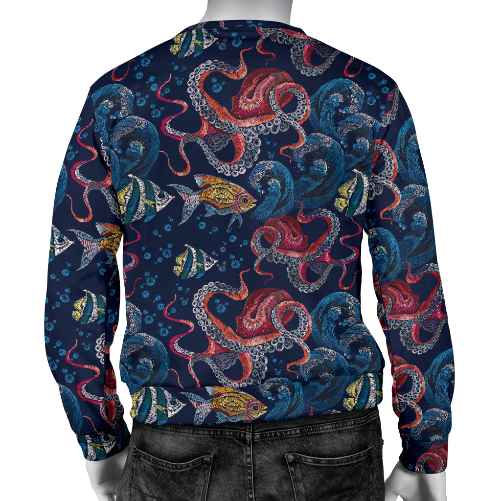 Octopus Deep Sea Print Themed Men Long Sleeve Sweatshirt