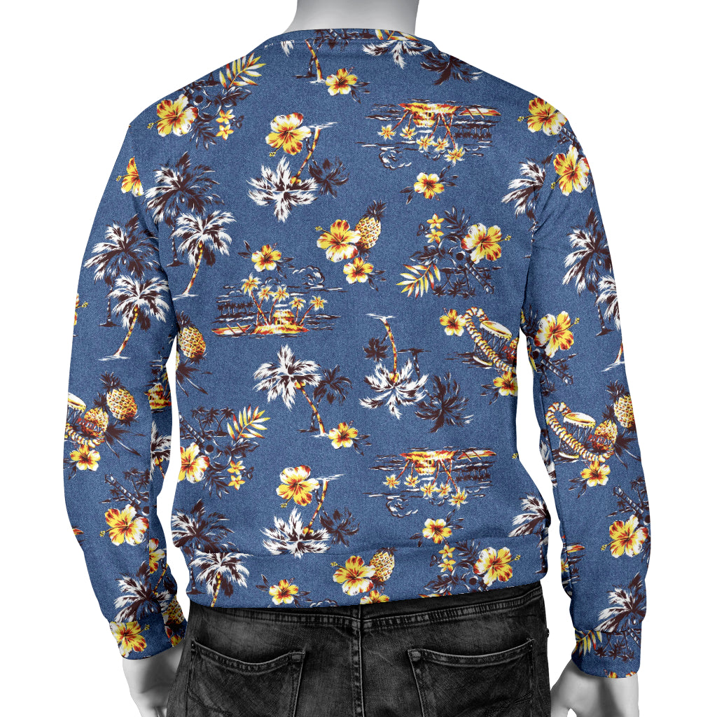 Hawaiian Flower Blue Print Men Long Sleeve Sweatshirt