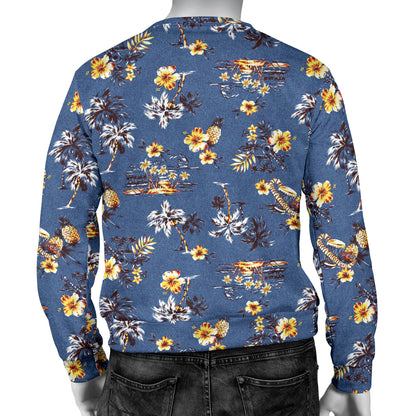 Hawaiian Flower Blue Print Men Long Sleeve Sweatshirt