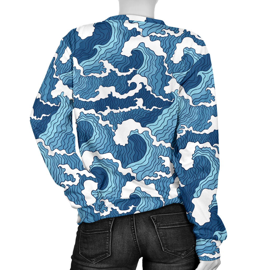 Wave Themed Pattern Print Women Long Sleeve Sweatshirt