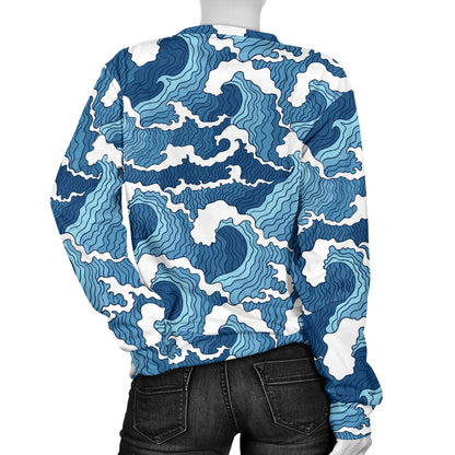 Wave Themed Pattern Print Women Long Sleeve Sweatshirt