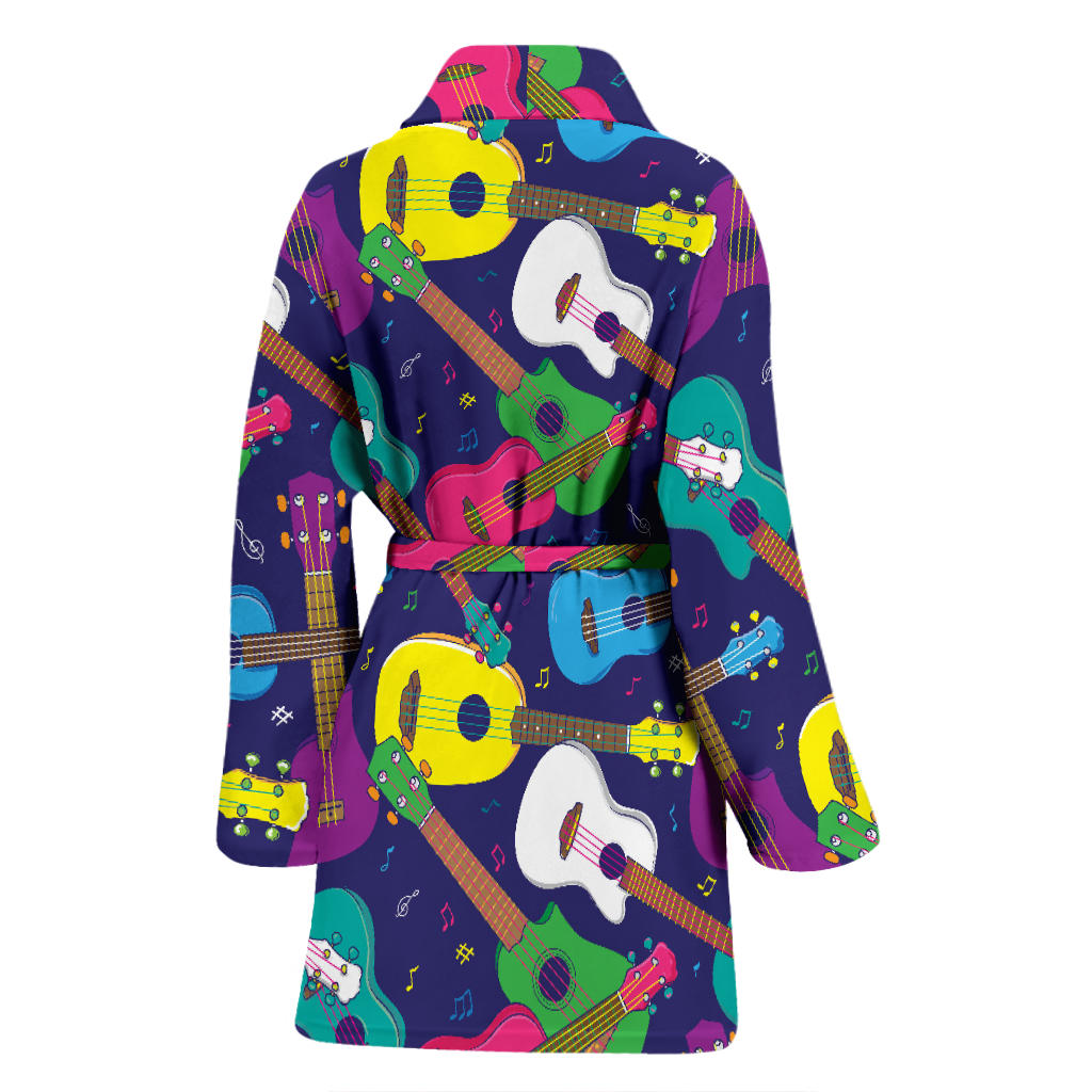 Ukulele Pattern Print Design 02 Women Bathrobe