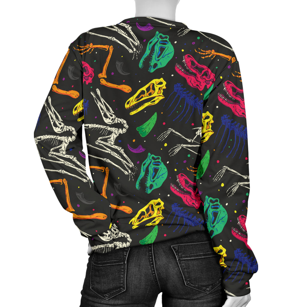 Dinosaur Skull Color Print Pattern Women Long Sleeve Sweatshirt