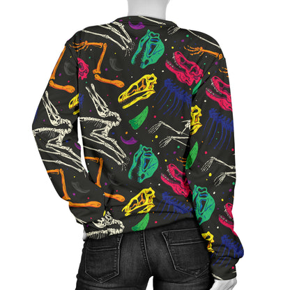 Dinosaur Skull Color Print Pattern Women Long Sleeve Sweatshirt