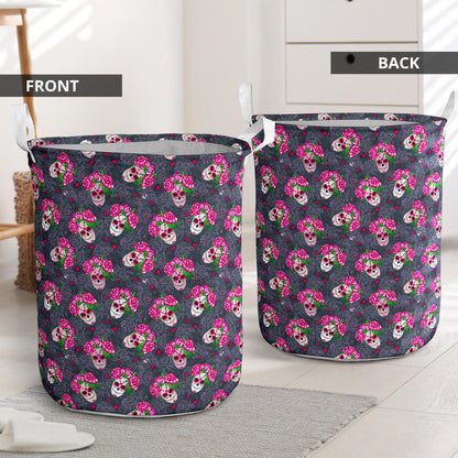 Sugar Skull Pink Rose Themed Print Laundry Basket