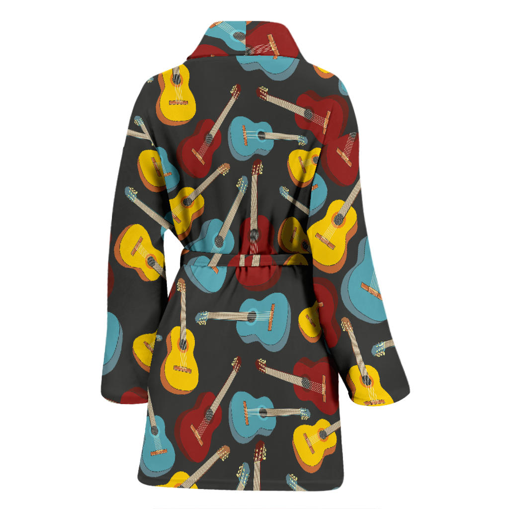 Acoustic Guitar Pattern Print Design 01 Women Bathrobe
