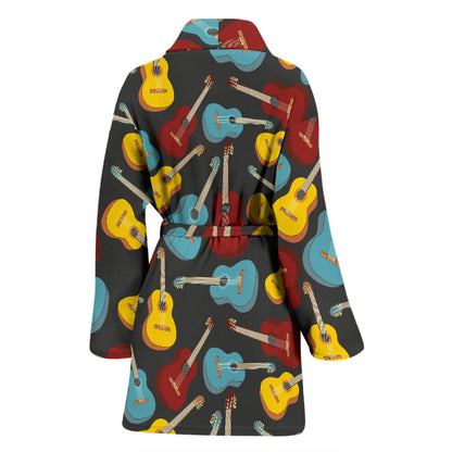 Acoustic Guitar Pattern Print Design 01 Women Bathrobe