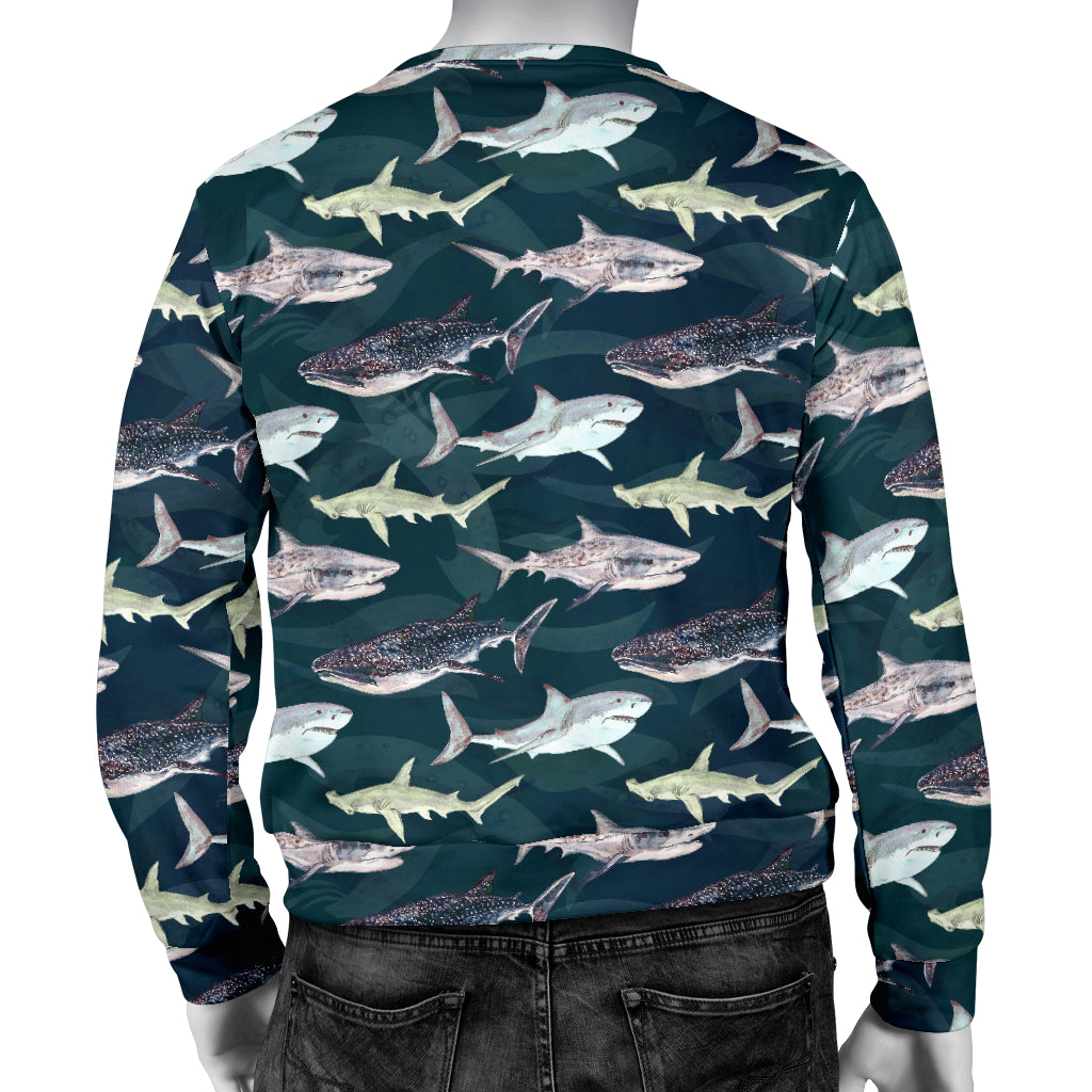 Shark Pattern Print Men Long Sleeve Sweatshirt