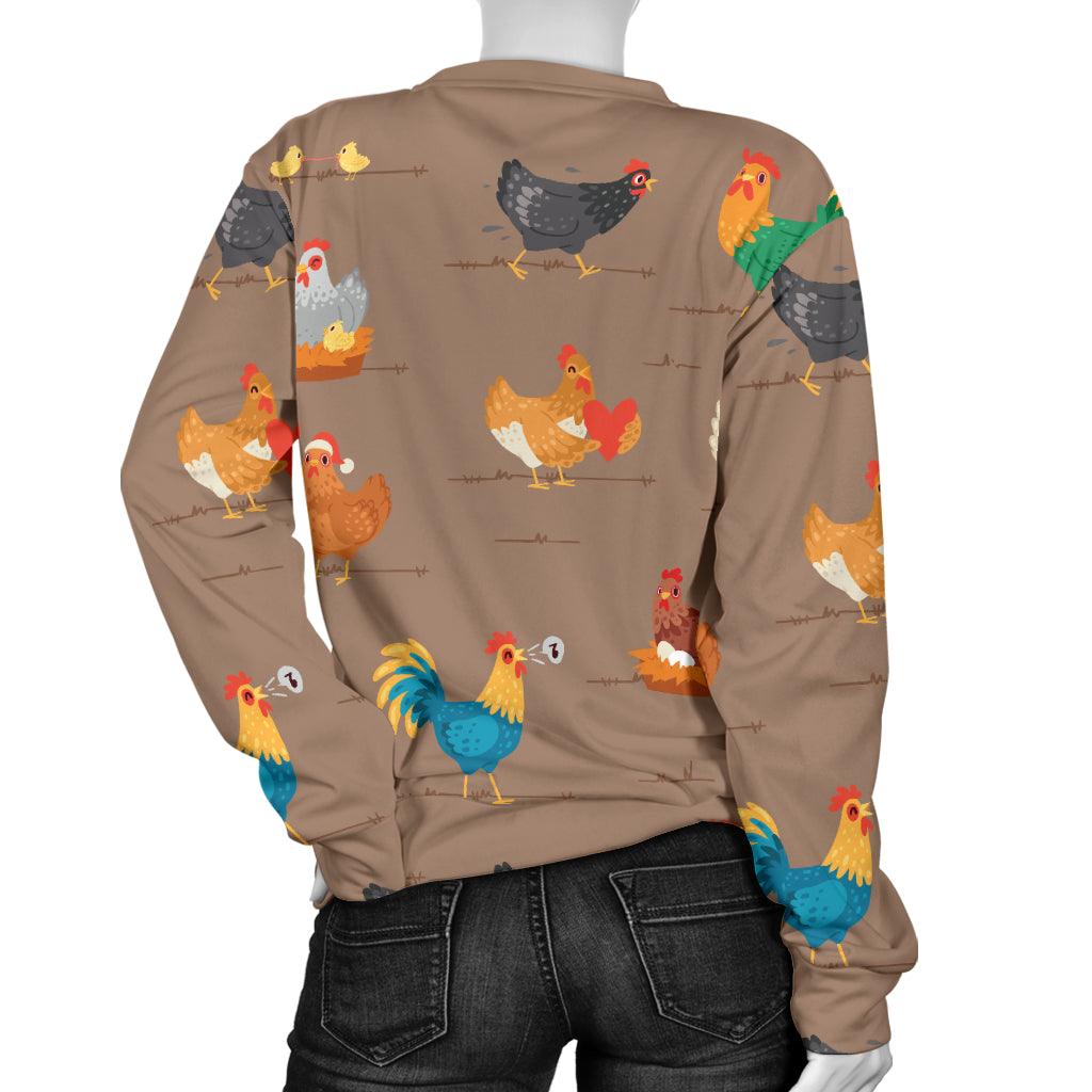 Chicken Happy Print Pattern Women Long Sleeve Sweatshirt