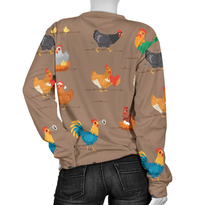 Chicken Happy Print Pattern Women Long Sleeve Sweatshirt
