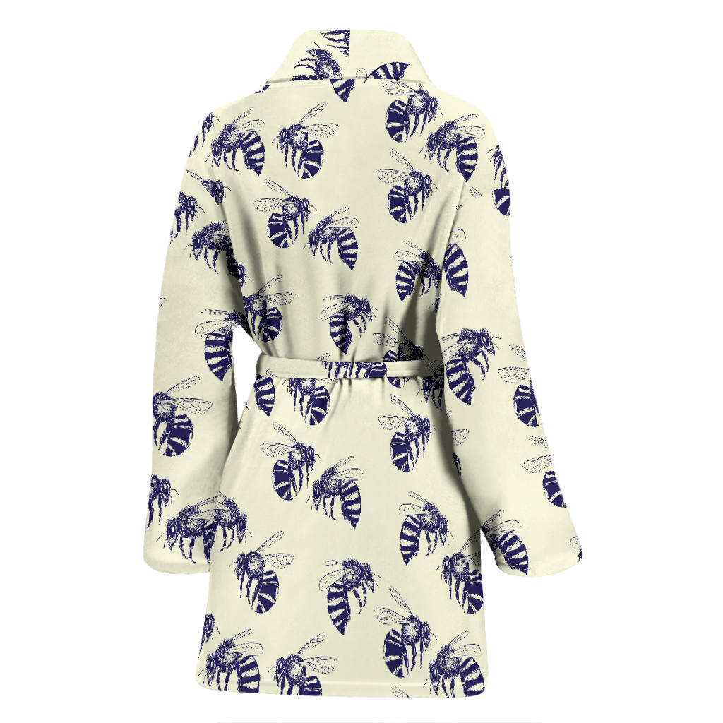 Bee Pattern Print Design 02 Women Bathrobe
