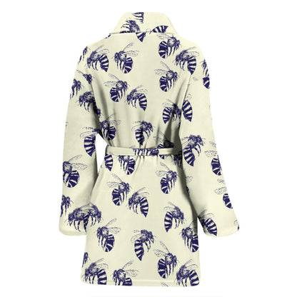 Bee Pattern Print Design 02 Women Bathrobe