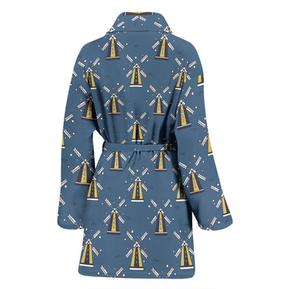 Windmill Pattern Print Design 03 Women Bathrobe