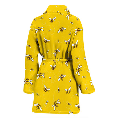 Bee Pattern Print Design 05 Women Bathrobe