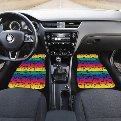 Palm Tree Rainbow Themed Print Car Floor Mats Front Back