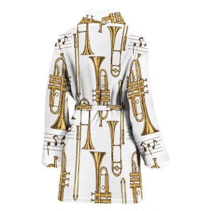 Trombone Pattern Print Design 04 Women Bathrobe