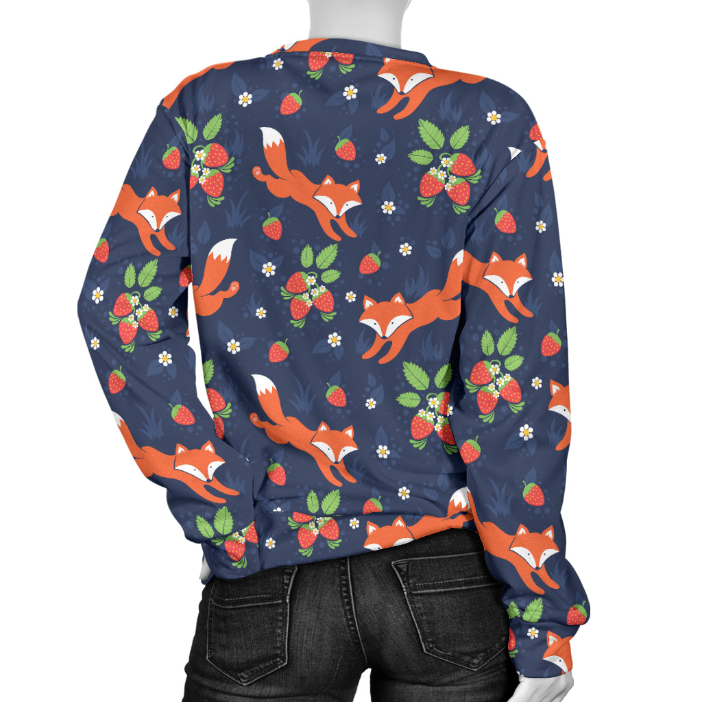 Fox Strawberry Print Pattern Women Long Sleeve Sweatshirt