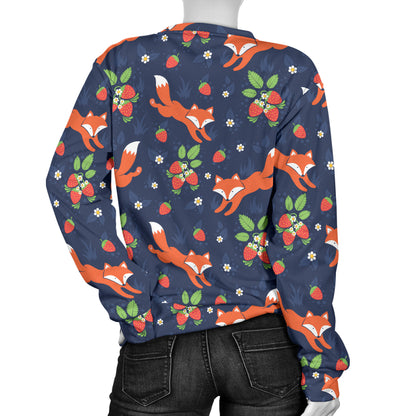 Fox Strawberry Print Pattern Women Long Sleeve Sweatshirt