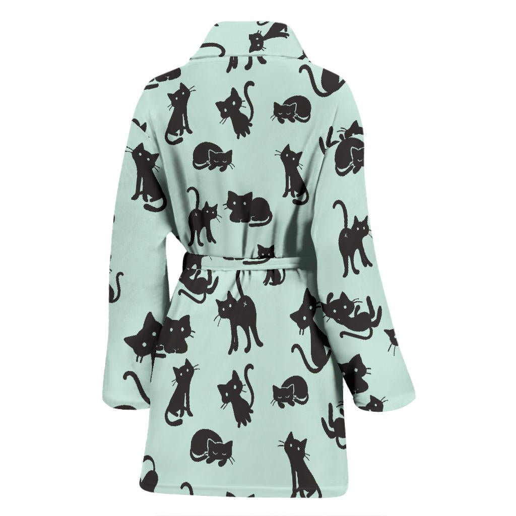 Black Cat Pattern Print Design 04 Women Bathrobe
