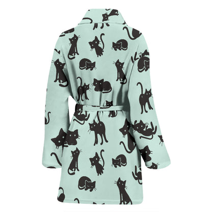 Black Cat Pattern Print Design 04 Women Bathrobe