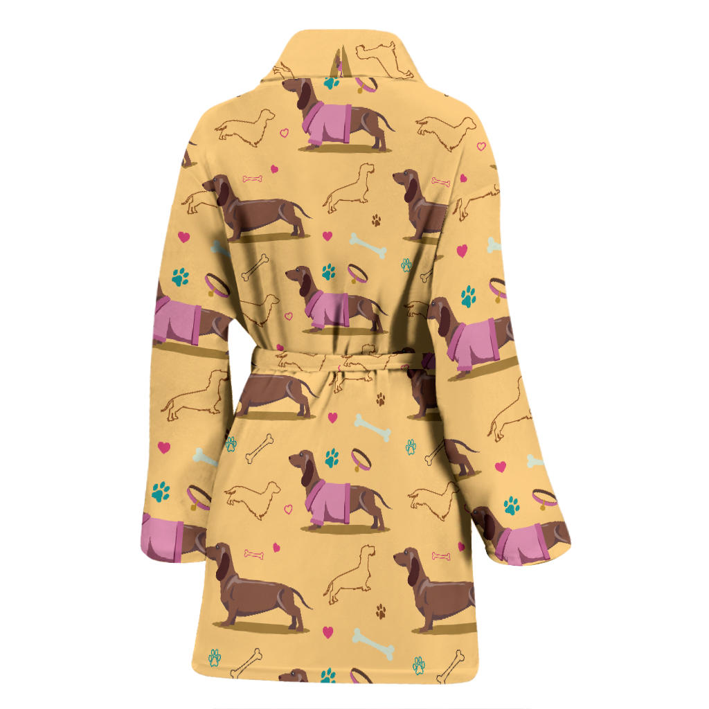 Dachshund Pattern Print Design 07 Women Bathrobe
