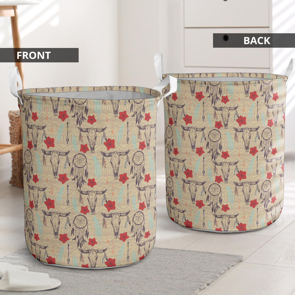 Native Buffalo Head Themed Design Print Laundry Basket