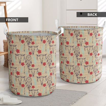 Native Buffalo Head Themed Design Print Laundry Basket