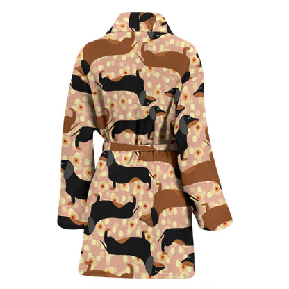 Dachshund Pattern Print Design 011 Women Bathrobe