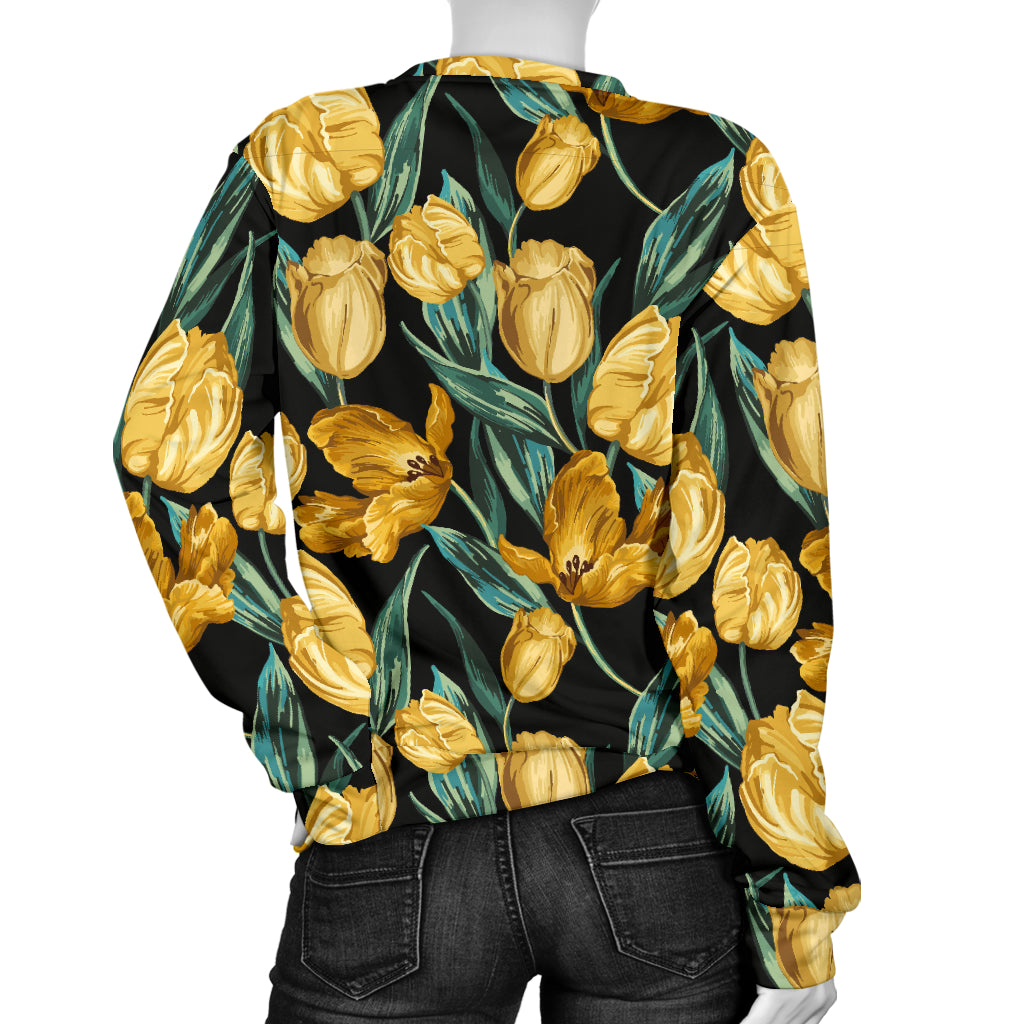 Elegant Yellow Tulip Print Women Long Sleeve Sweatshirt
