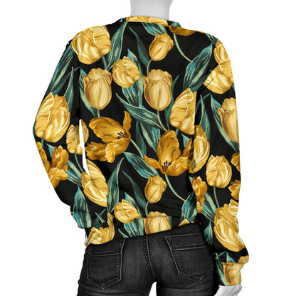 Elegant Yellow Tulip Print Women Long Sleeve Sweatshirt
