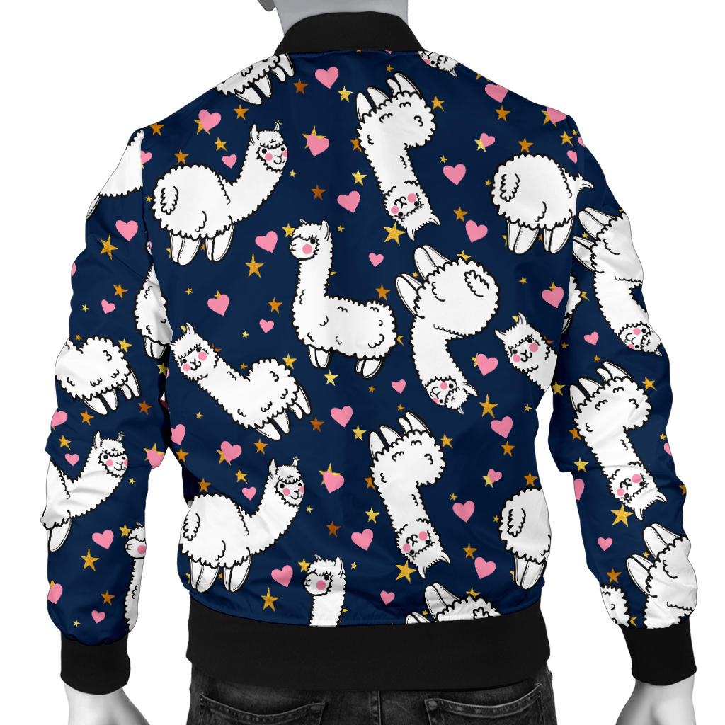 Alpaca Heart Star Design Themed Print Men Bomber Jacket