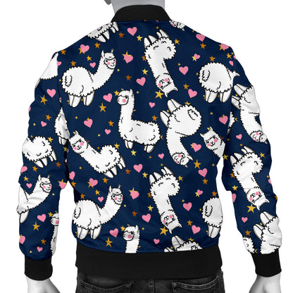 Alpaca Heart Star Design Themed Print Men Bomber Jacket