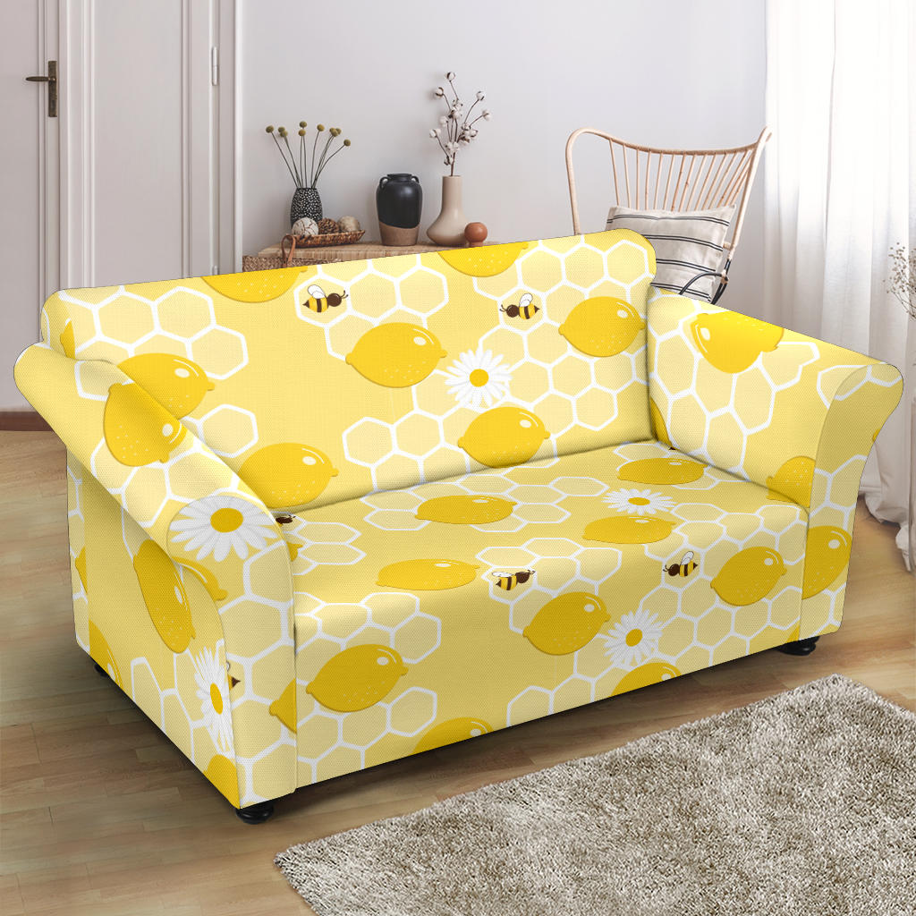 Honey Bee Honeycomb Print Design LKS3010 Loveseat Couch Slipcover