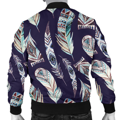 Feather Vintage Boho Design Print Men Bomber Jacket