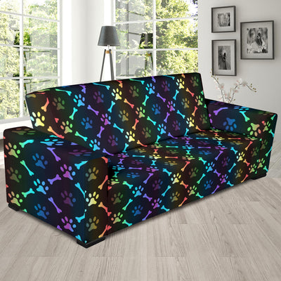 Paw Rainbow Pattern Print Design A01 Sofa Slipcover